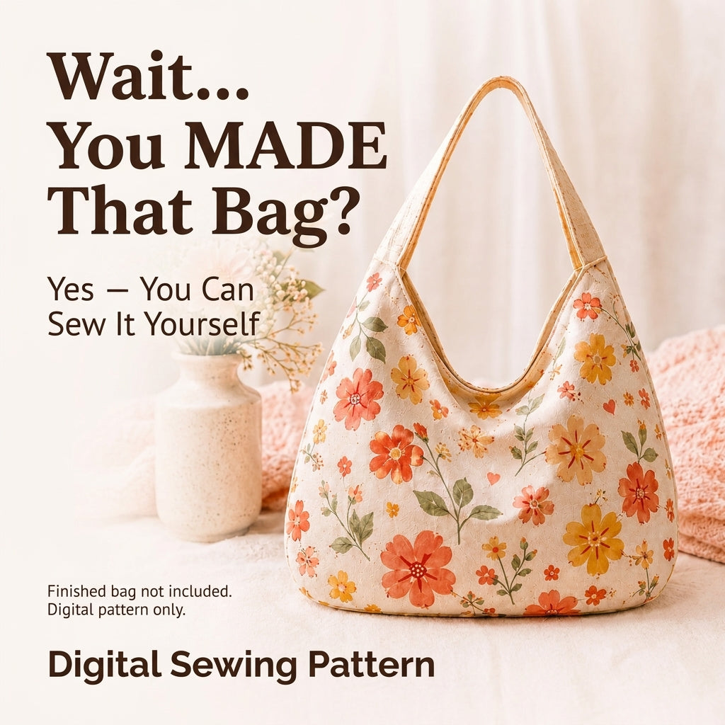 Floral Hobo Bag PDF Sewing Pattern | Slouchy Shoulder Bag with Single Strap | Beginner Bag Sewing Project | Instant Download