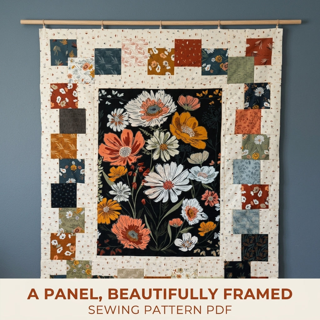 Panel Quilt Sewing Pattern PDF – Stepped Squares Frame for Any Fabric Panel