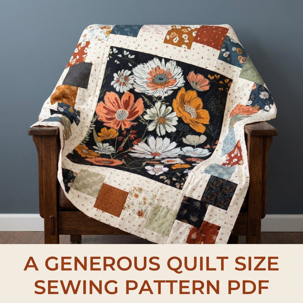 Panel Quilt Sewing Pattern PDF – Stepped Squares Frame for Any Fabric Panel