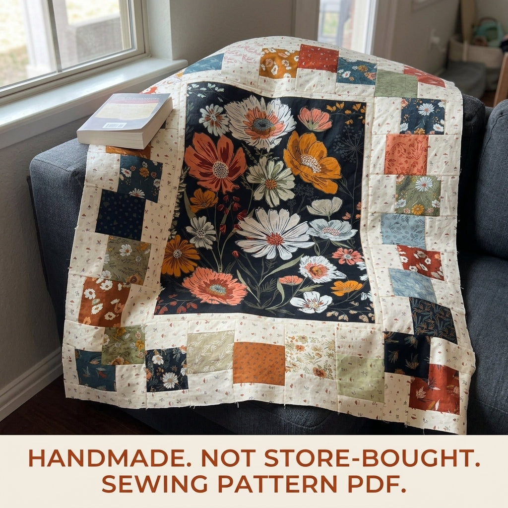 Panel Quilt Sewing Pattern PDF – Stepped Squares Frame for Any Fabric Panel