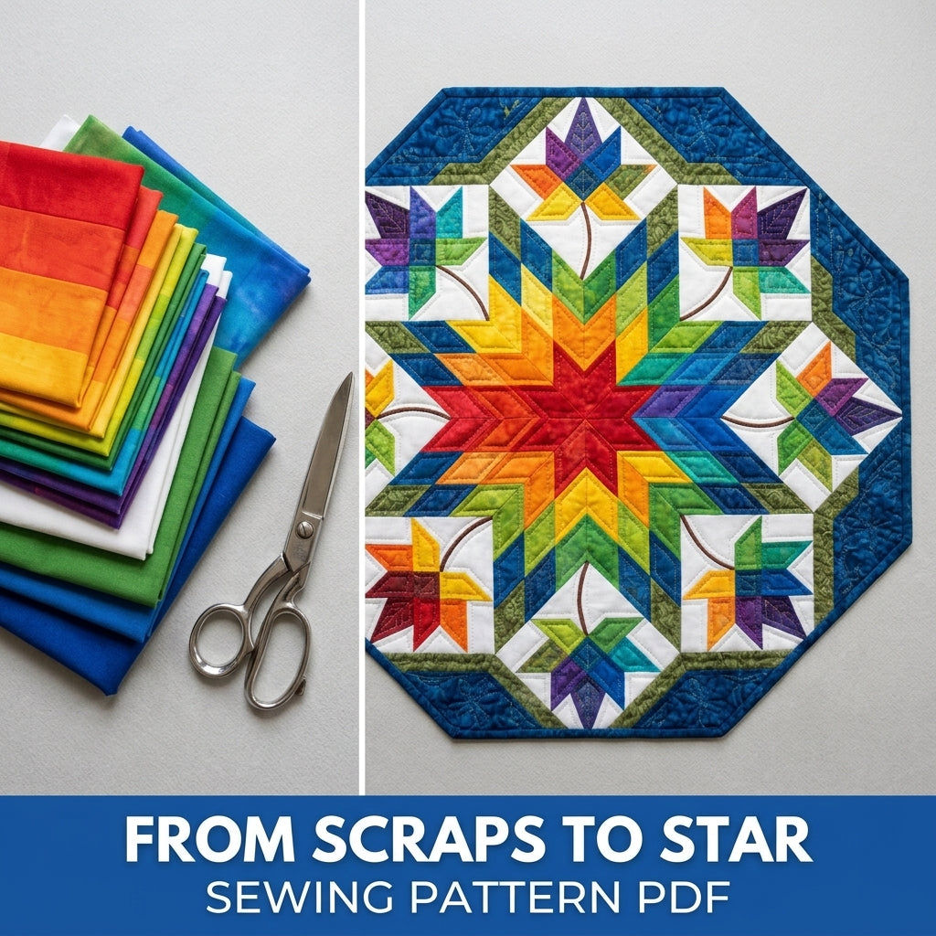 Rainbow Star Octagon Table Topper Sewing Pattern PDF – Lone Star Table Quilt