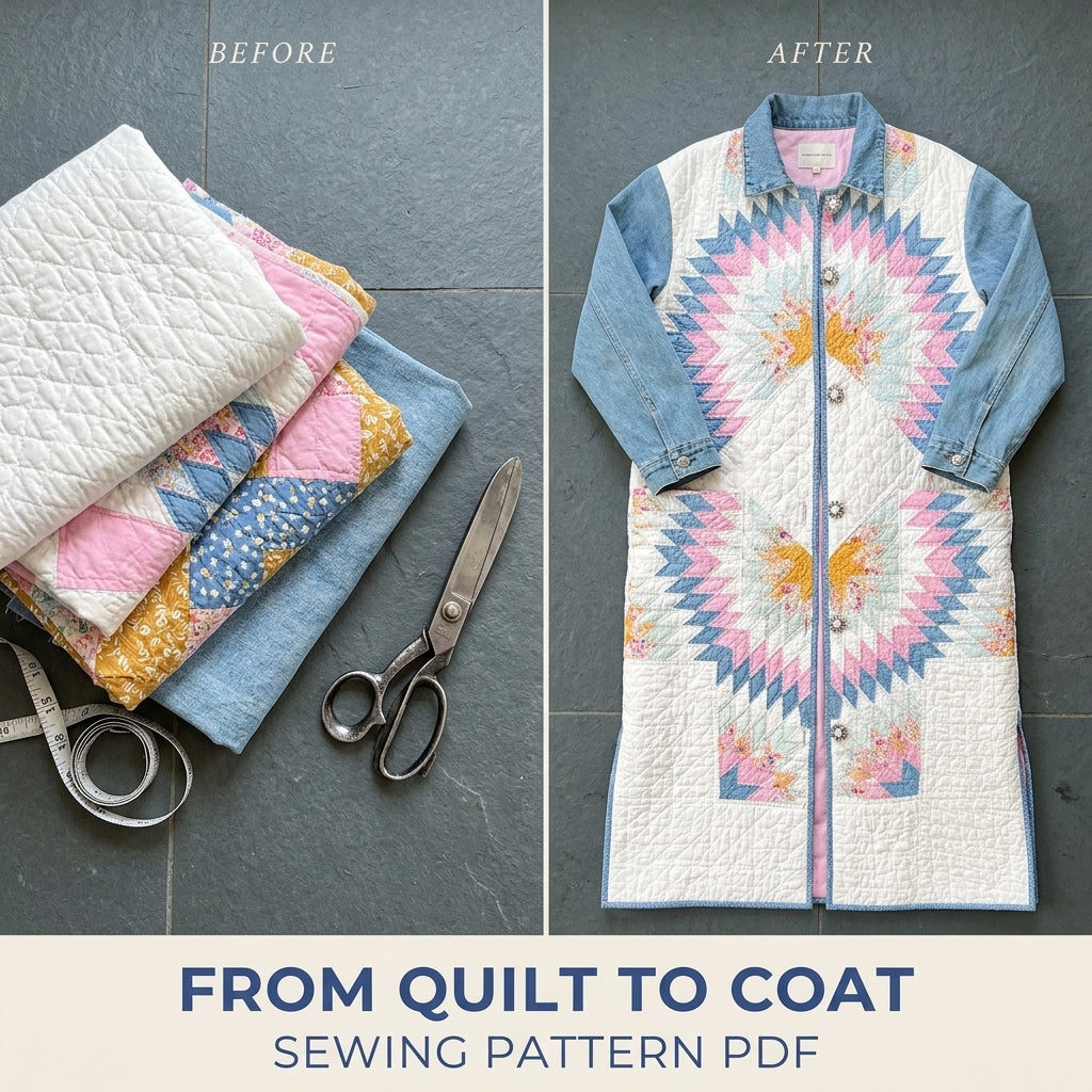Lone Star Denim Quilt Coat Sewing Pattern PDF – Long Coat from a Quilt