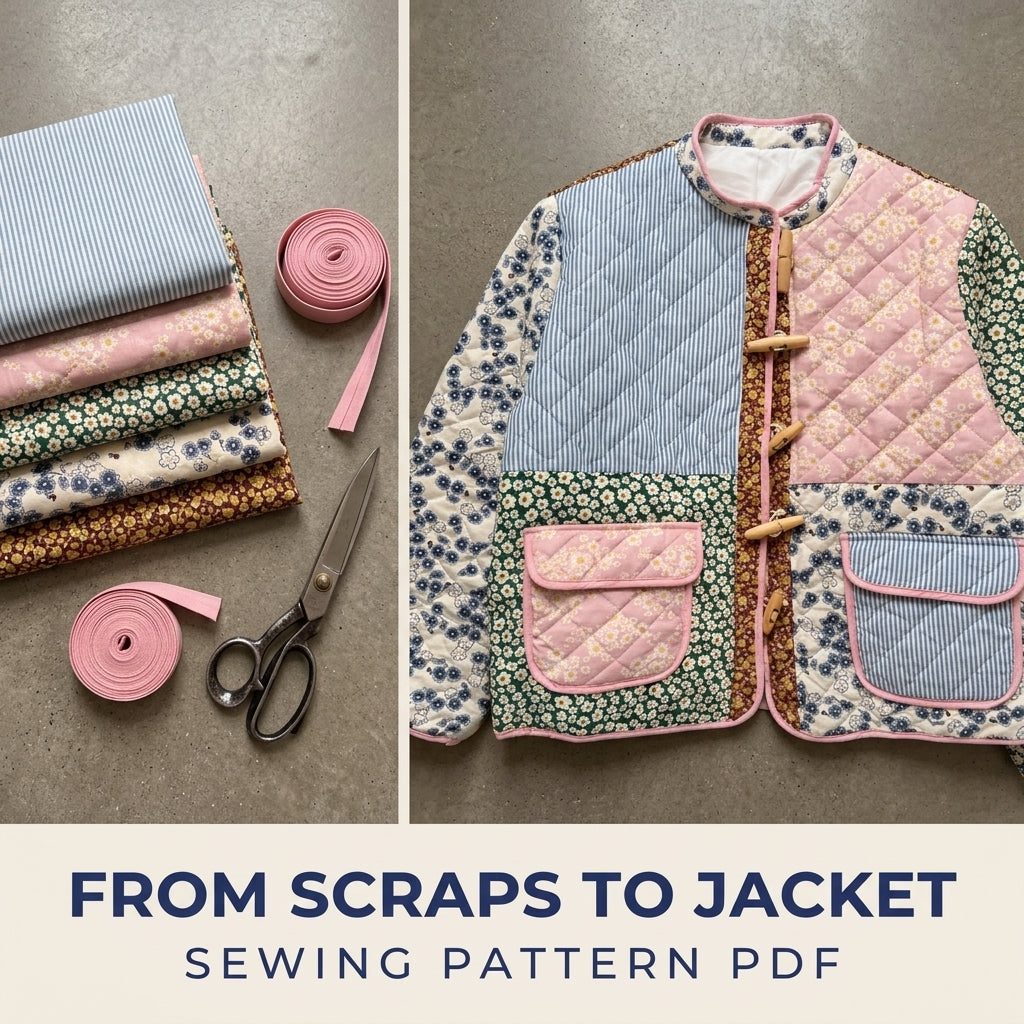 Toggle Patchwork Quilted Jacket Sewing Pattern PDF – Boxy Scrap Quilt Jacket