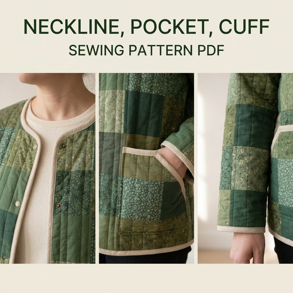 Collarless Quilted Coat Sewing Pattern PDF – Easy Patchwork Jacket