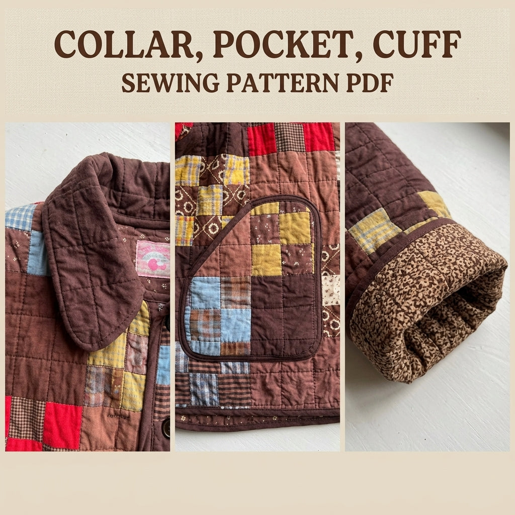 Scrappy Patchwork Quilted Coat Sewing Pattern PDF – Boxy Quilt Coat with Collar and Patch Pockets
