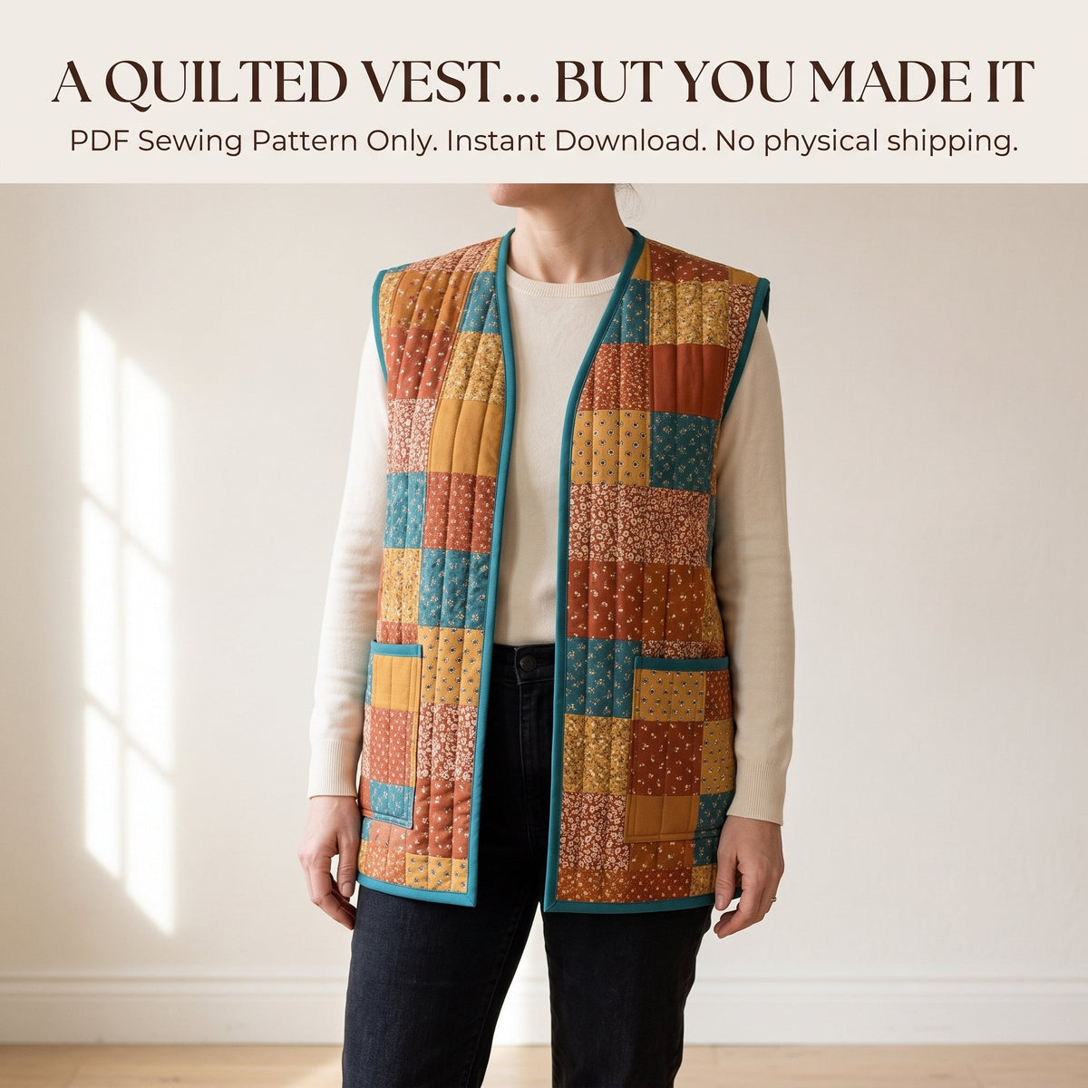 Quilted Vest Sewing Pattern – Patchwork Vest with Patch Pockets