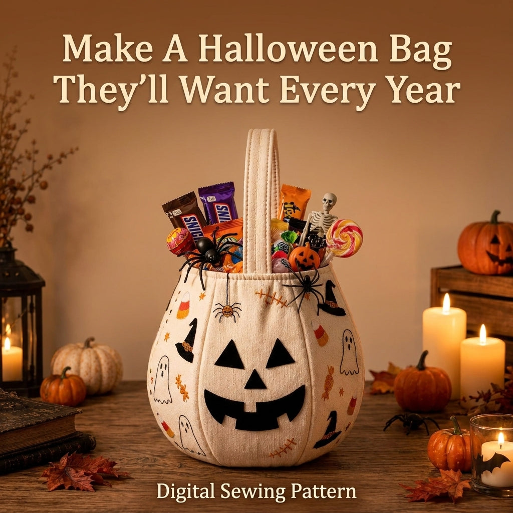Halloween Trick-or-Treat Bag PDF Sewing Pattern | Jack-O'-Lantern Bucket Bag | 2 Colourways | Beginner Sewing Project | Instant Download