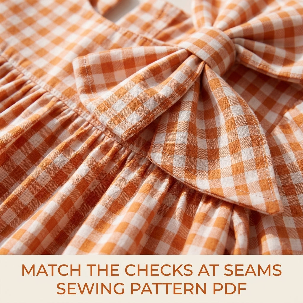 Girls Gingham Bow Dress Sewing Pattern PDF – Gingham Dress with Big Bow