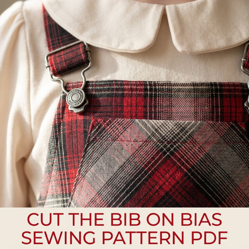Girls Pinafore Dress Sewing Pattern PDF – Plaid Dungaree Dress with Blouse