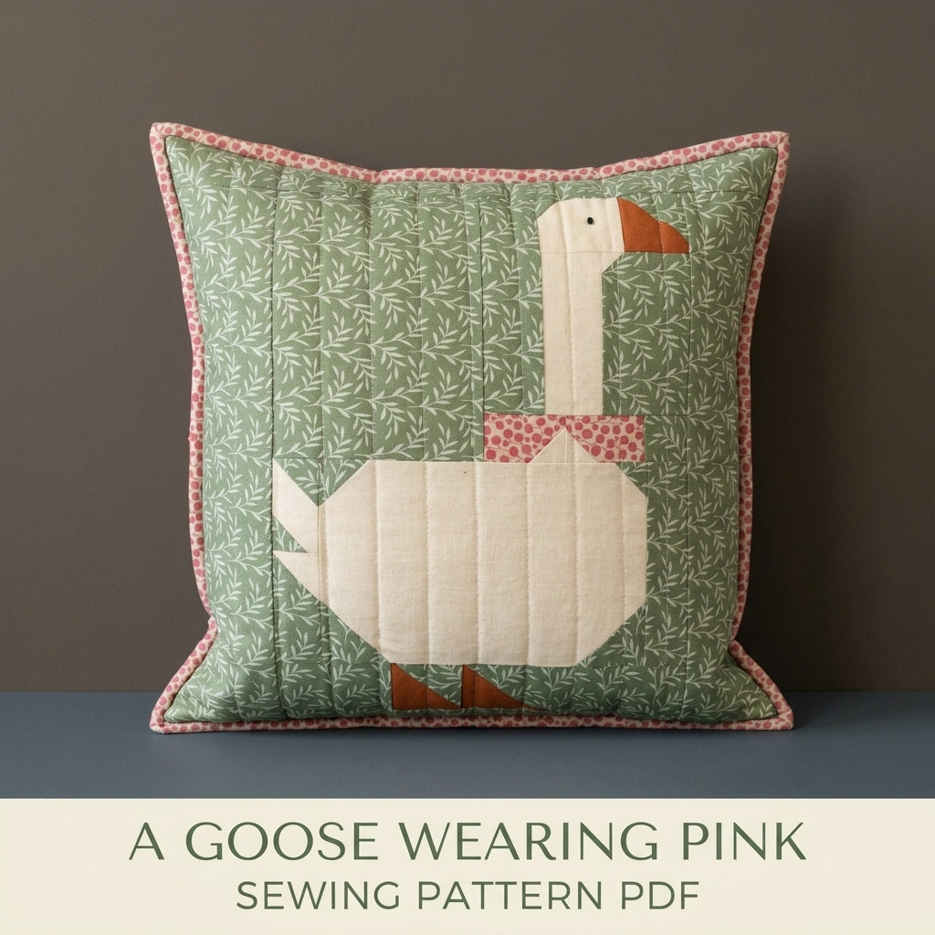 Goose Patchwork Cushion Sewing Pattern PDF – Pieced Goose Pillow with Bow