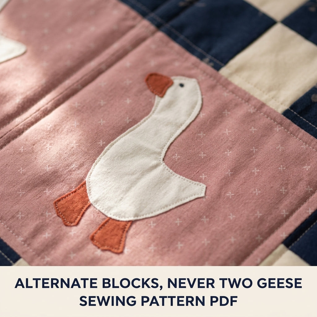 Goose Checkerboard Quilt Sewing Pattern PDF – Baby Quilt with Goose Appliqué