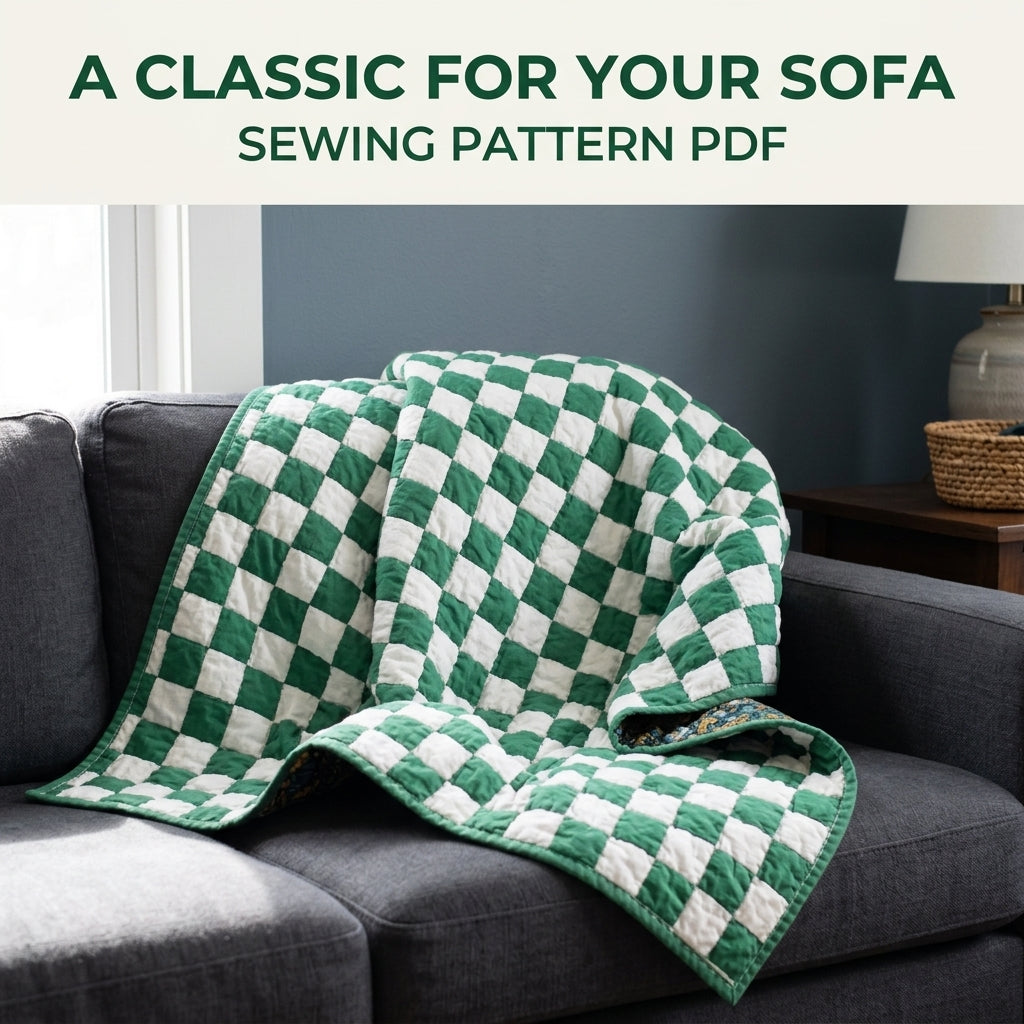 Green Checkerboard Quilt Pattern PDF – Easy Two-Colour Squares Throw Quilt