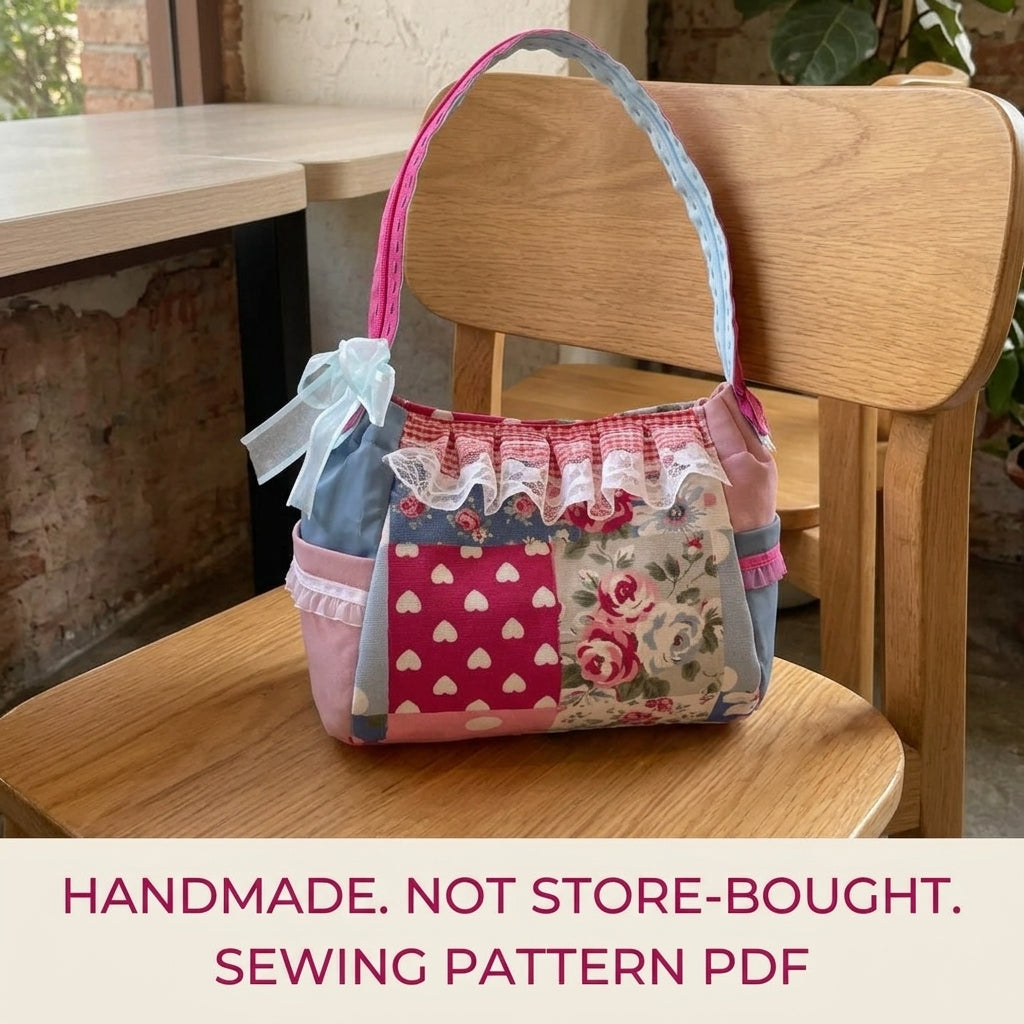 Lace Ruffle Patchwork Handbag Sewing Pattern PDF – Girly Shoulder Bag