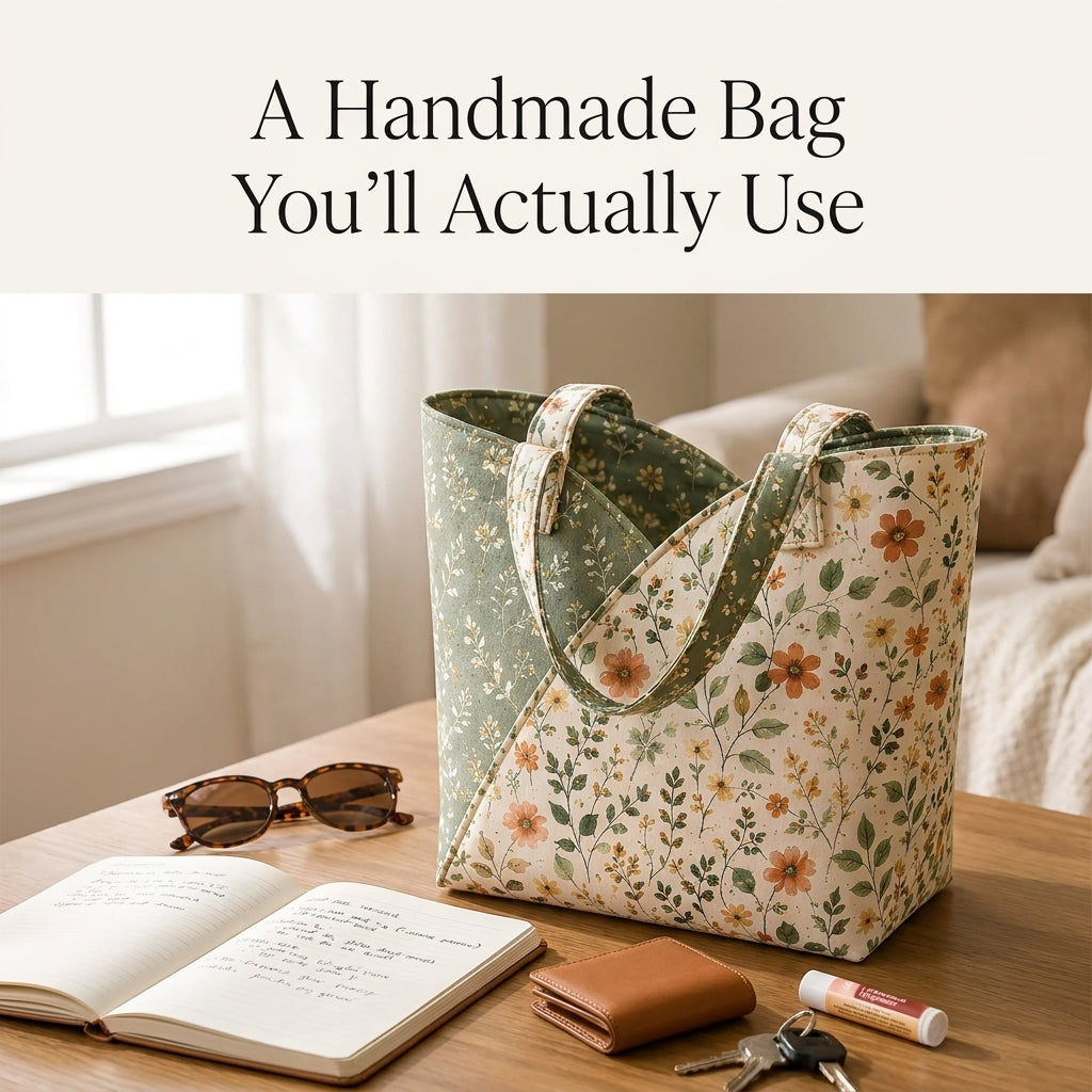 Quilted Tote Bag Sewing Pattern — Structured Rectangular Bag with Boxed Base, Beginner Friendly, PDF Download