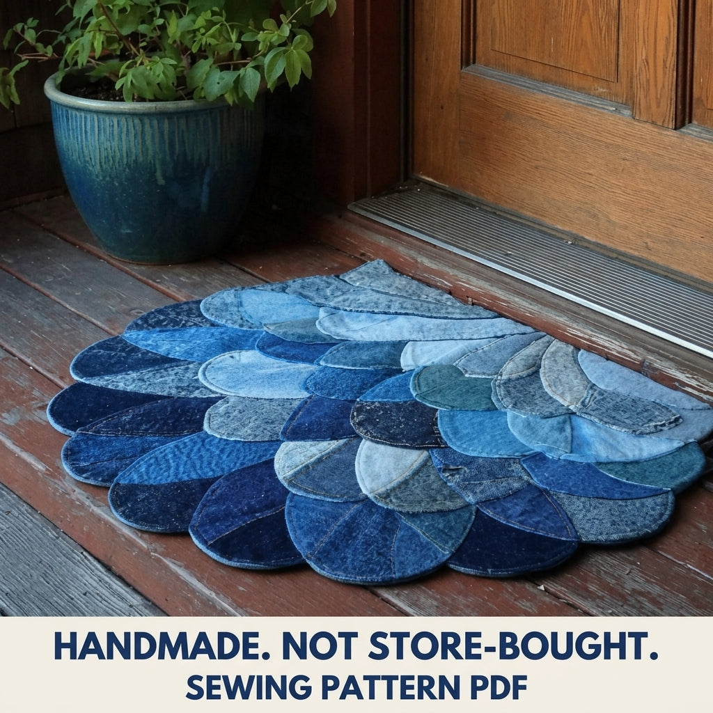 Denim Scallop Half Moon Rug Sewing Pattern PDF – Upcycled Jeans Doormat
