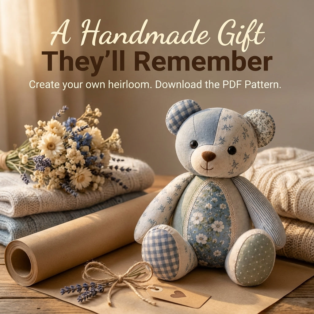 Memory Bear Sewing Pattern — Patchwork Teddy Made From Keepsake Fabrics, Full-Size Templates, PDF Download