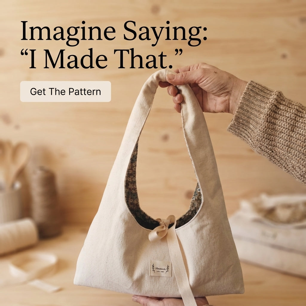 Canvas Hobo Bag Sewing Pattern — Slouchy Shoulder Bag with Bow Tie and Floral Lining, 2 Sizes, PDF Download