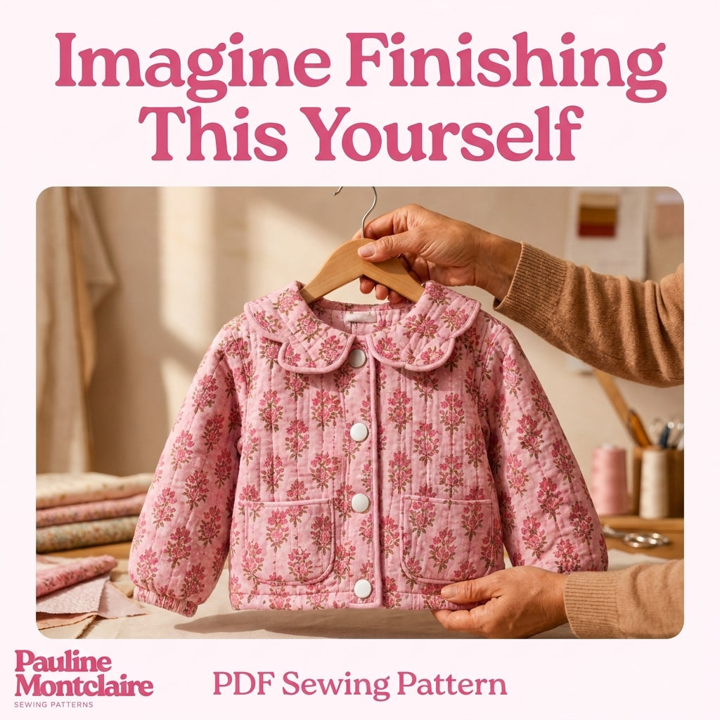 Girls' Quilted Jacket Sewing Pattern — Scalloped Peter Pan Collar Jacket, Ages 6 Months to 10 Years, PDF Download