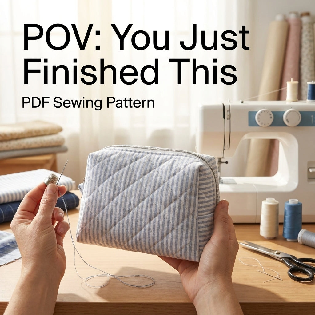 Quilted Zip Pouch Sewing Pattern — Boxy Makeup Bag in Two Sizes, Beginner Friendly, PDF Download