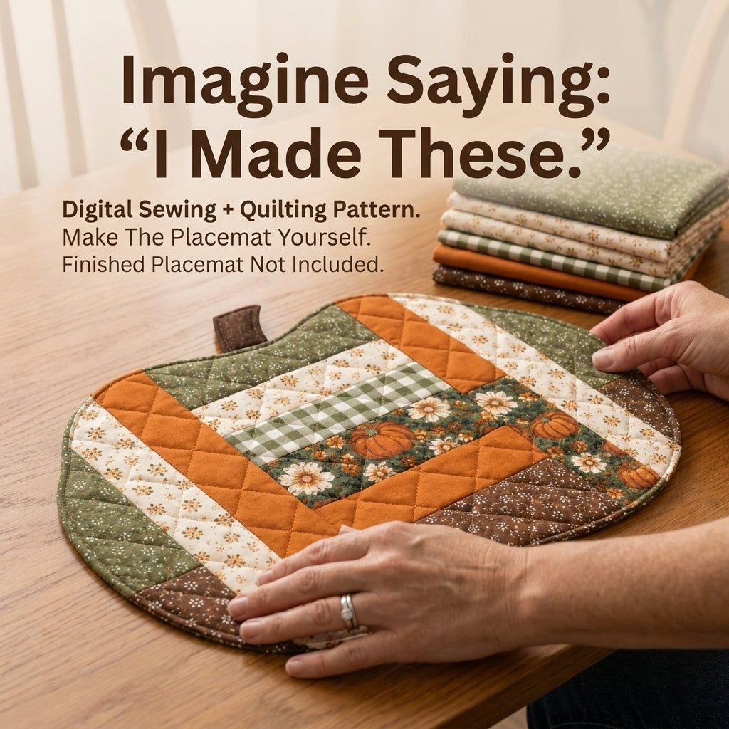Pumpkin Placemat Pattern — Quilted Log Cabin Placemat in Pumpkin Shape, 2 Sizes, Beginner Friendly, PDF Download