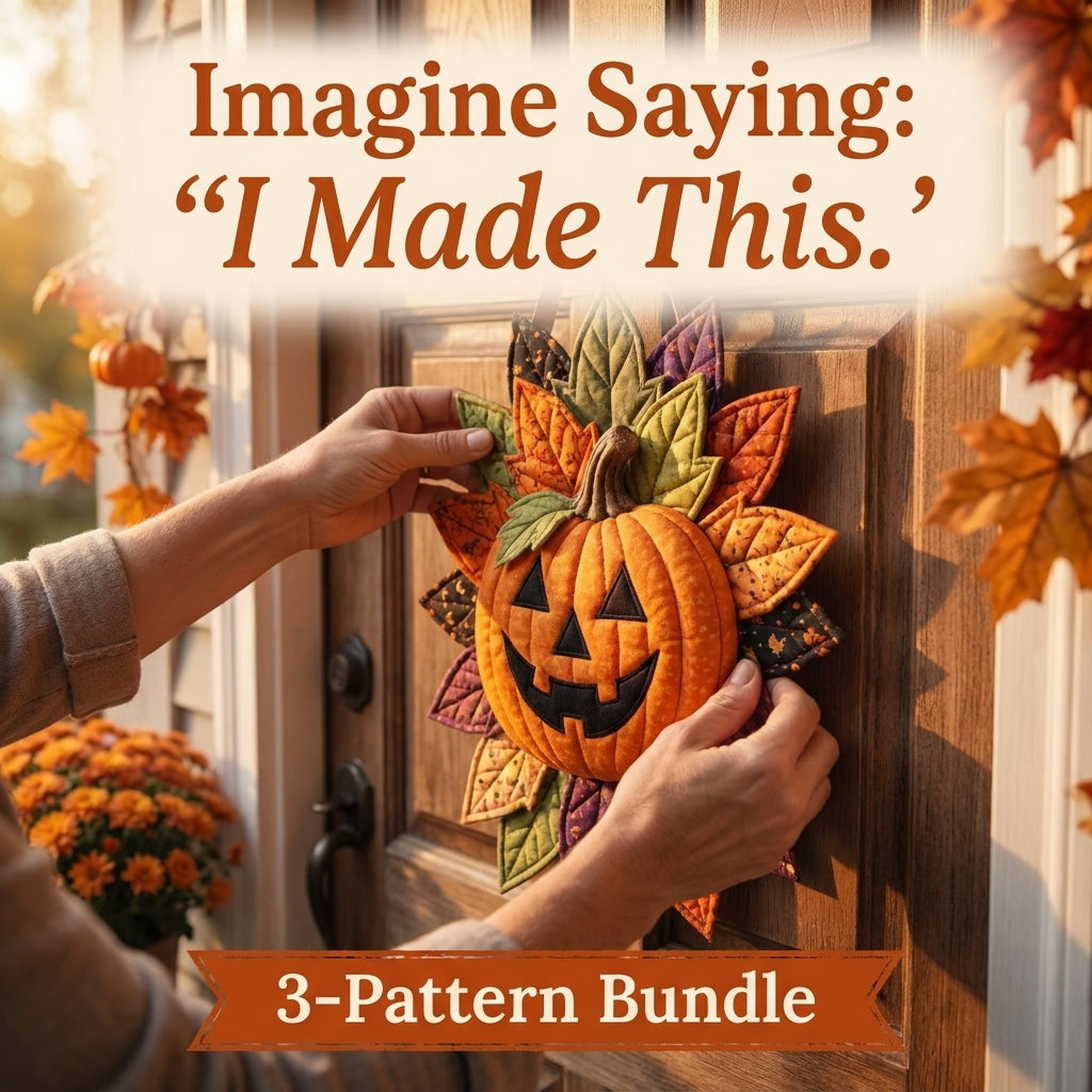 Halloween Door Hanger Patterns — 3 Quilted Fabric Designs in One PDF, Witch Hat, Ghost and Pumpkin, Beginner Friendly