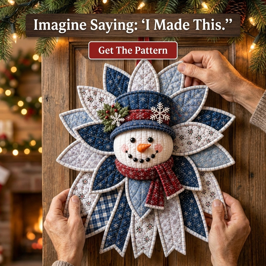 Christmas Door Hanger Sewing Pattern — Folded Fabric Snowman Wreath, No-Quilting Method, PDF Download