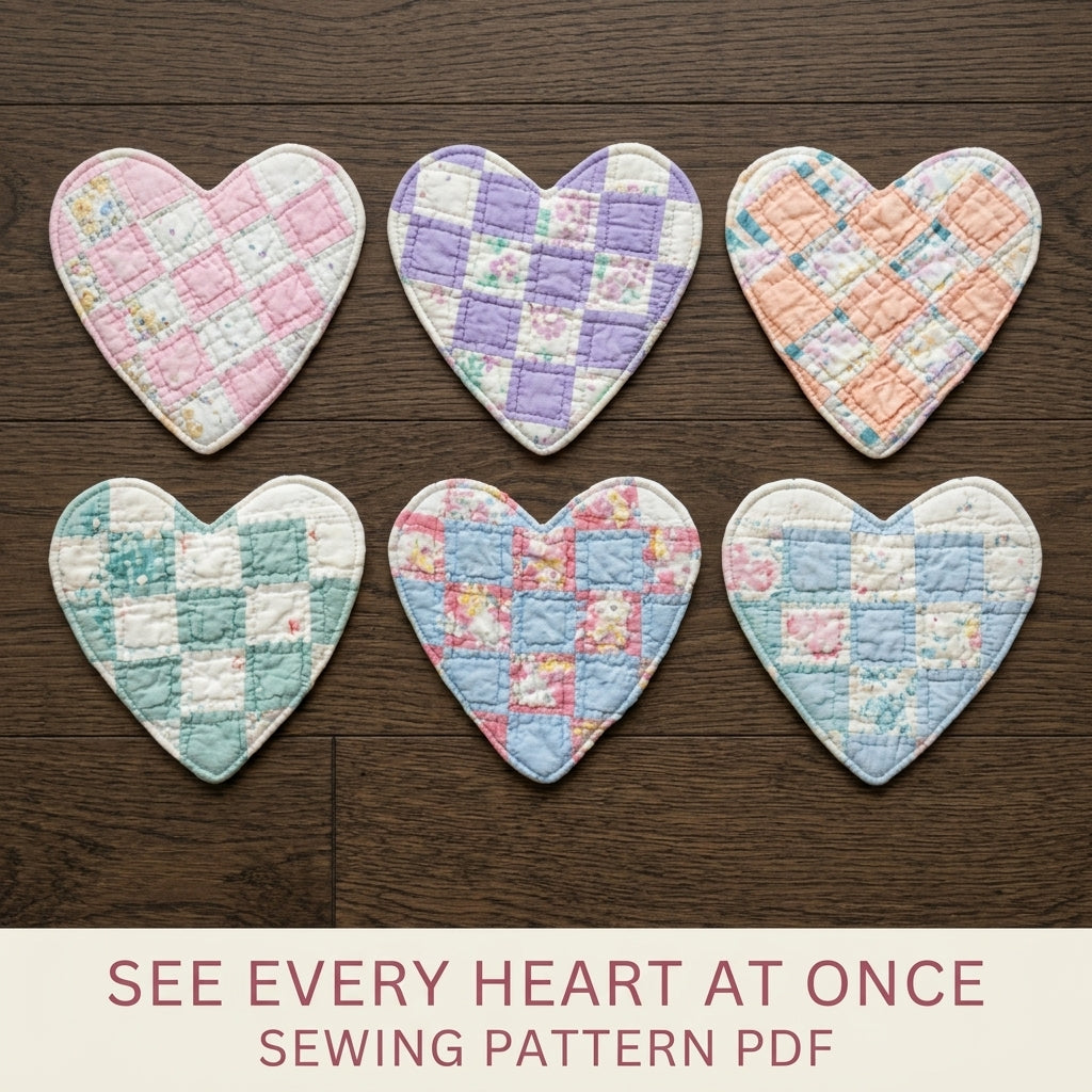 Patchwork Heart Coasters Sewing Pattern PDF – Quilted Heart Mug Rugs from Scraps