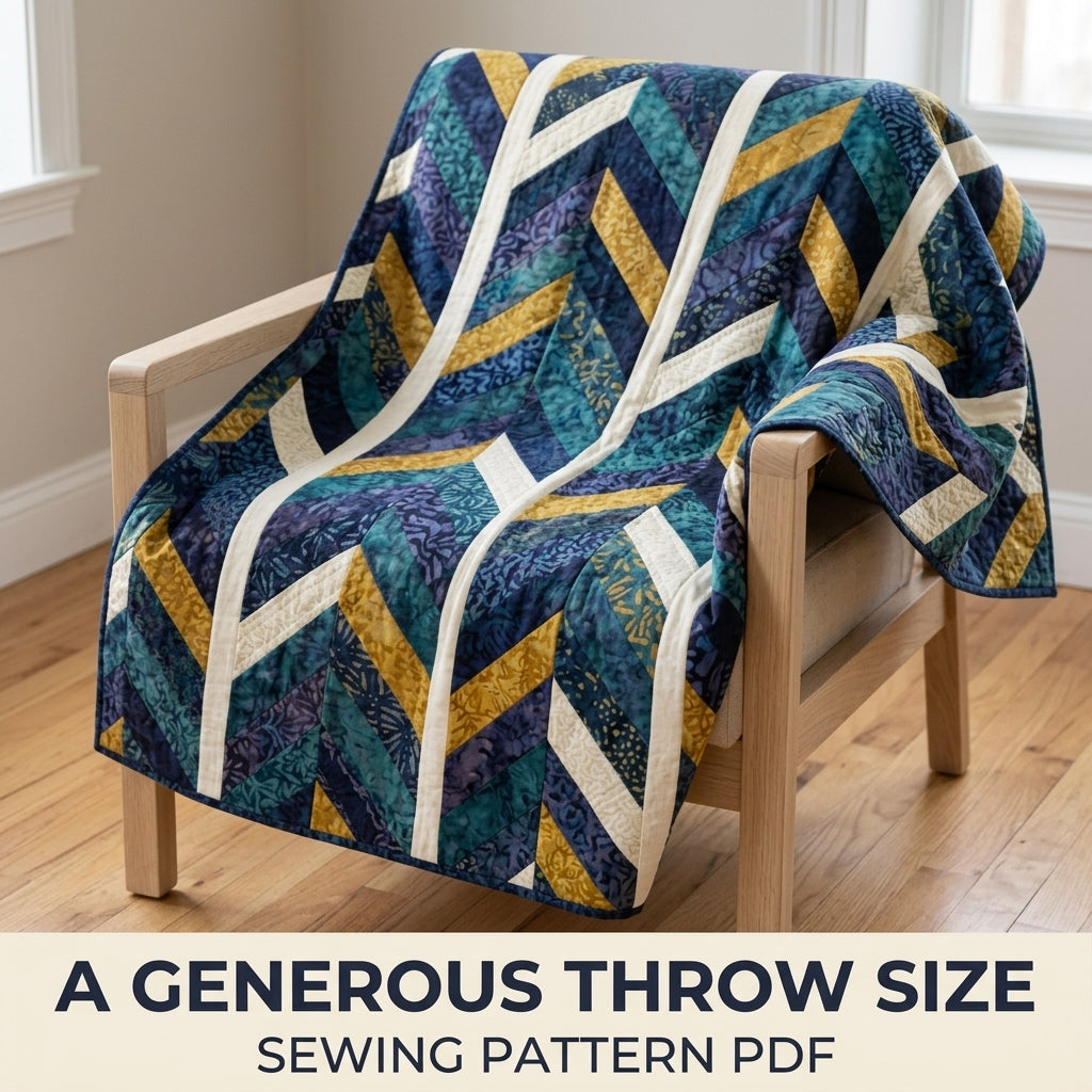 Modern Herringbone Quilt Pattern PDF – Strip Pieced Throw Quilt with Batik Chevrons