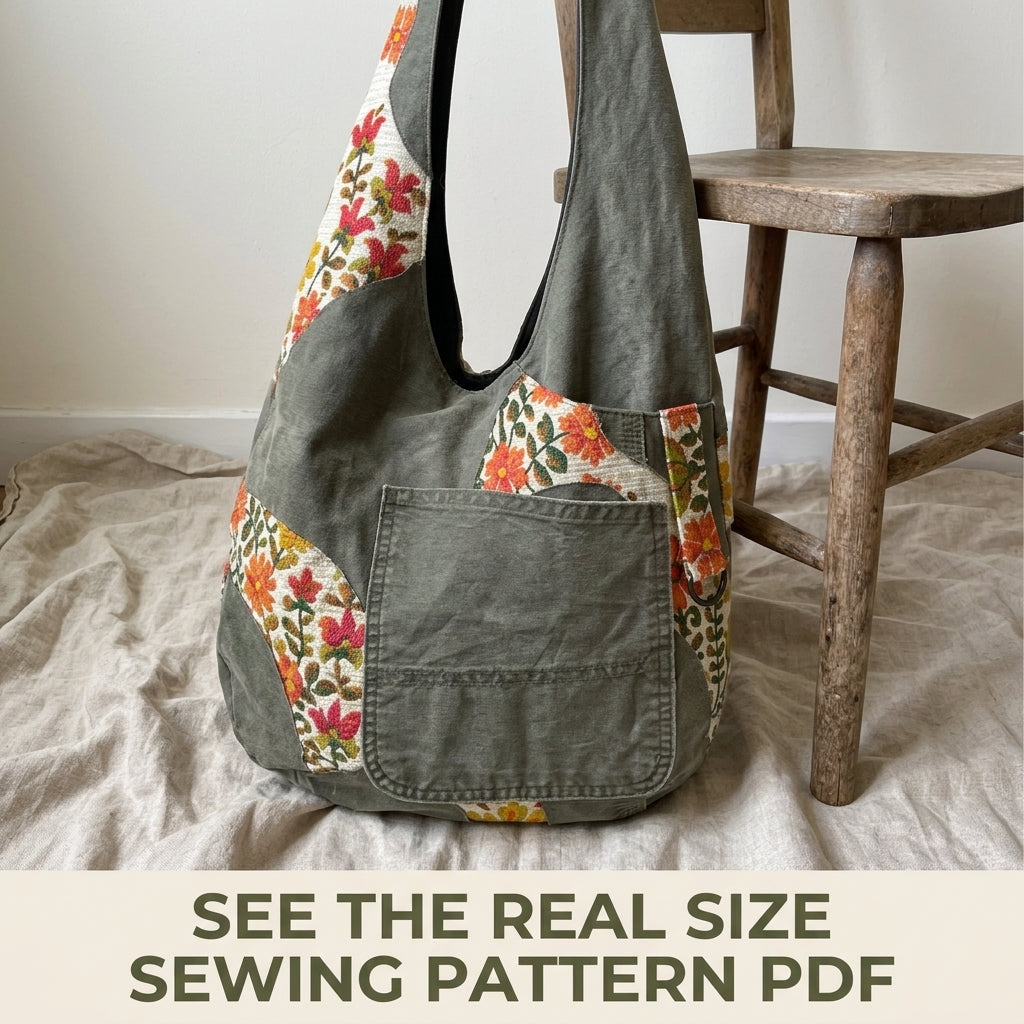 Workwear Floral Hobo Bag Sewing Pattern PDF – Upcycled Canvas Shoulder Bag