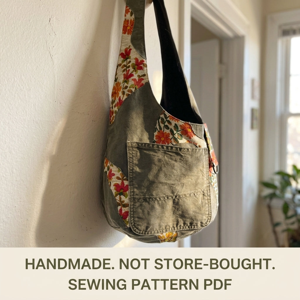 Workwear Floral Hobo Bag Sewing Pattern PDF – Upcycled Canvas Shoulder Bag