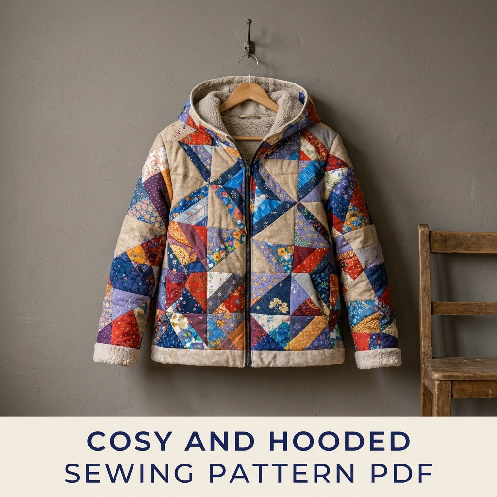 Scrappy Pinwheel Puffer Jacket Sewing Pattern PDF – Quilted Hooded Coat