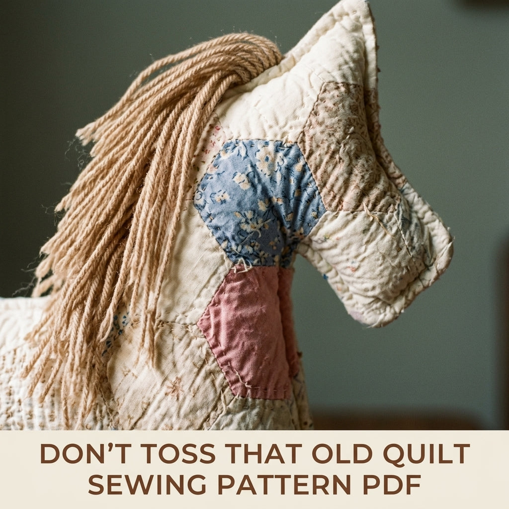 Patchwork Quilt Horse Sewing Pattern PDF – Stuffed Horse from Old Quilt Scraps