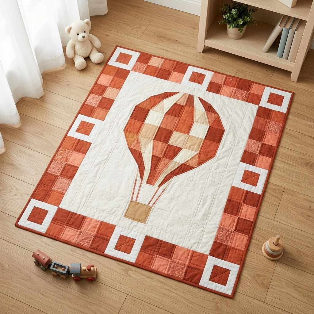 Hot Air Balloon Baby Quilt Pattern PDF – Pieced Nursery Quilt with Checkerboard Border