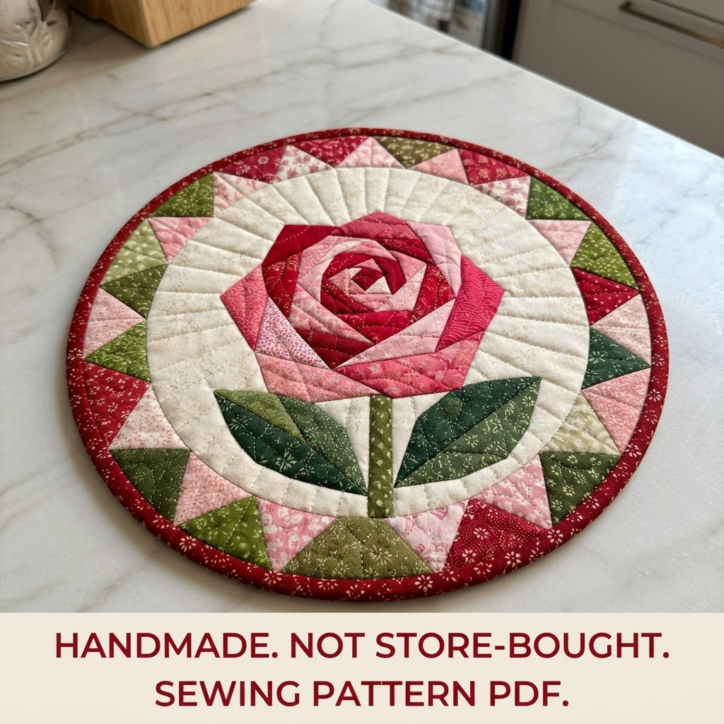 Rose Star Round Hot Pad Sewing Pattern PDF – Foundation Paper Pieced Rose