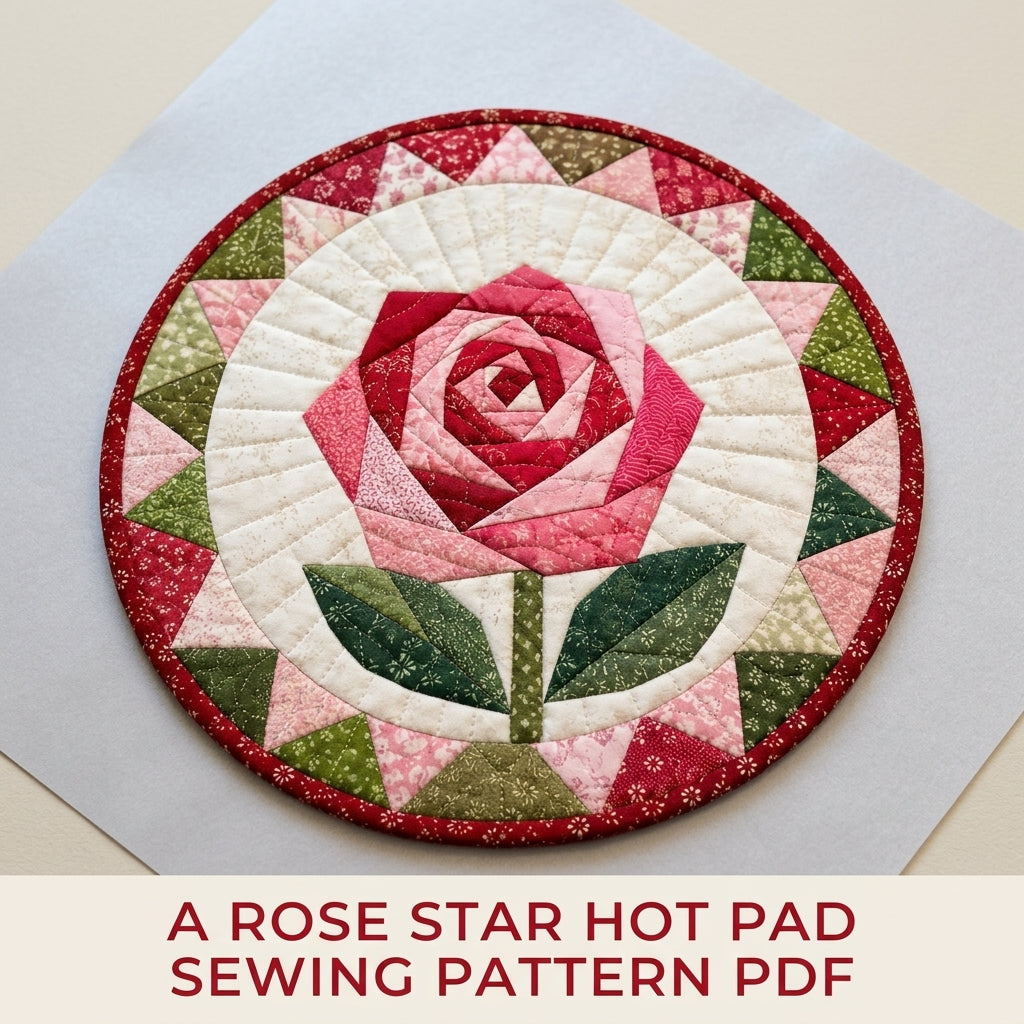 Rose Star Round Hot Pad Sewing Pattern PDF – Foundation Paper Pieced Rose