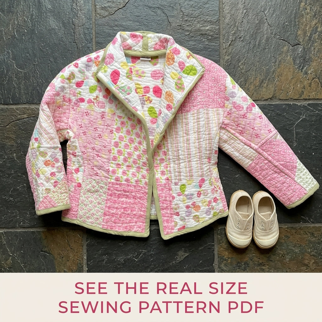 Girls Pink Patchwork Quilted Jacket Sewing Pattern PDF – Kids Quilt Coat