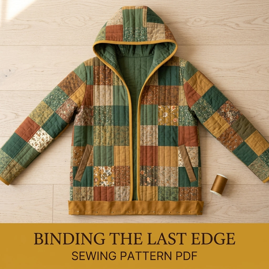Hooded Quilted Jacket Sewing Pattern PDF – Patchwork Liner Jacket with Vintage Florals and Bias Binding
