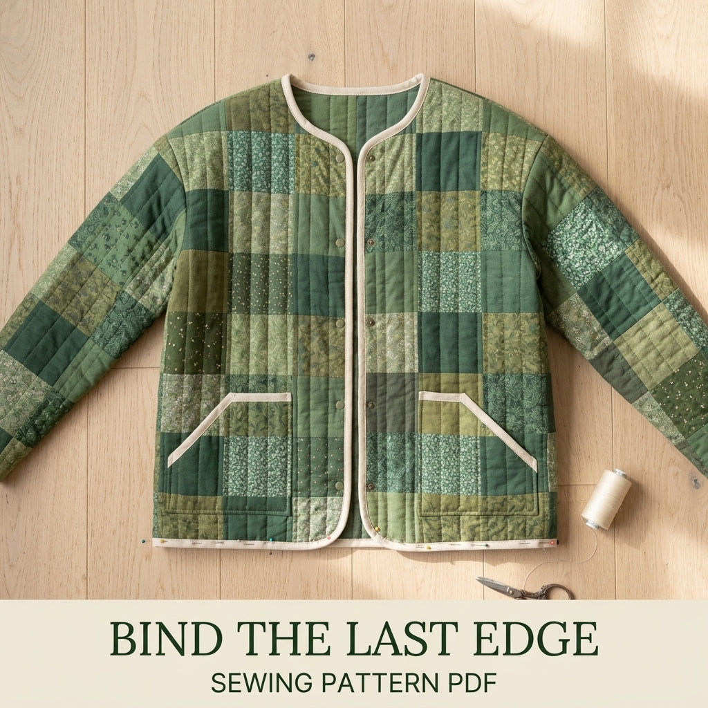 Collarless Quilted Coat Sewing Pattern PDF – Easy Patchwork Jacket