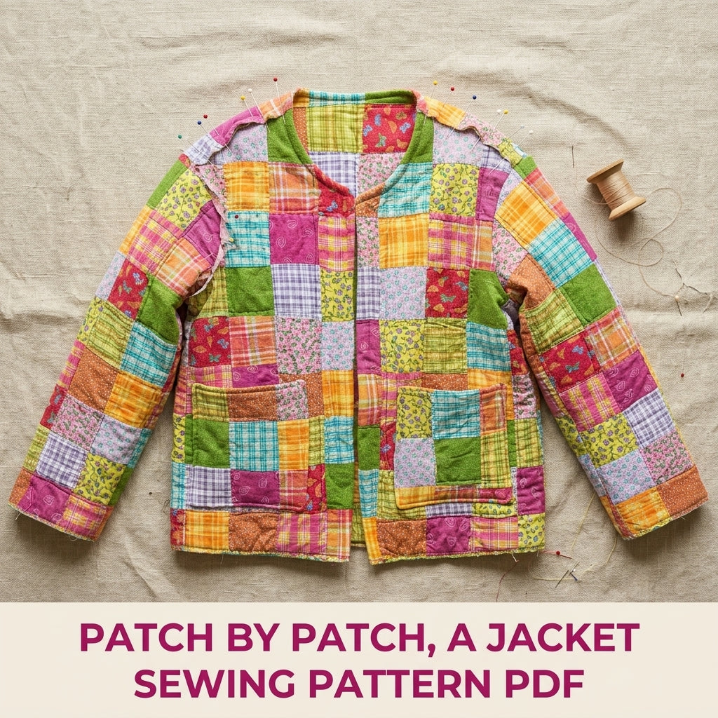 Bright Patchwork Quilted Jacket Sewing Pattern PDF – Boxy Scrap Quilt Coat