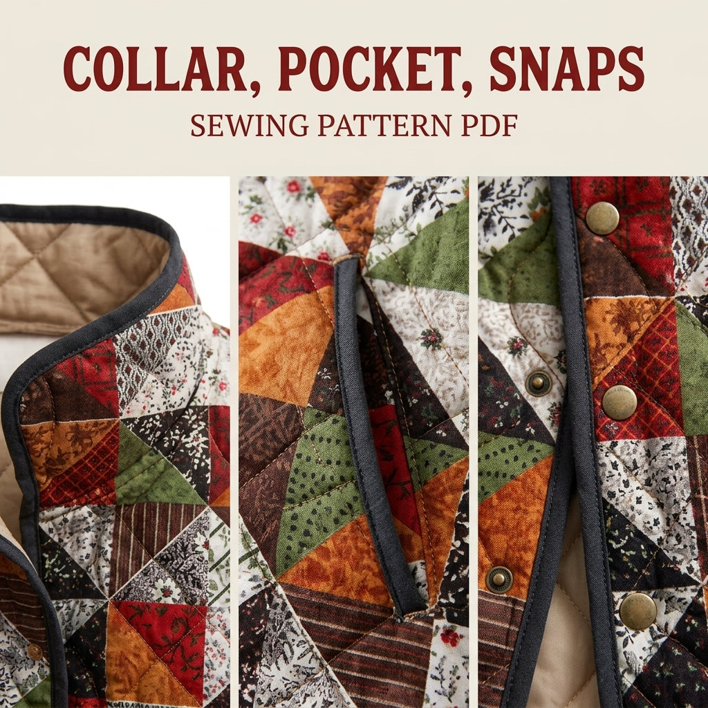 Triangle Patchwork Quilted Jacket Sewing Pattern PDF – Half-Square Triangle Quilt Coat with Stand Collar