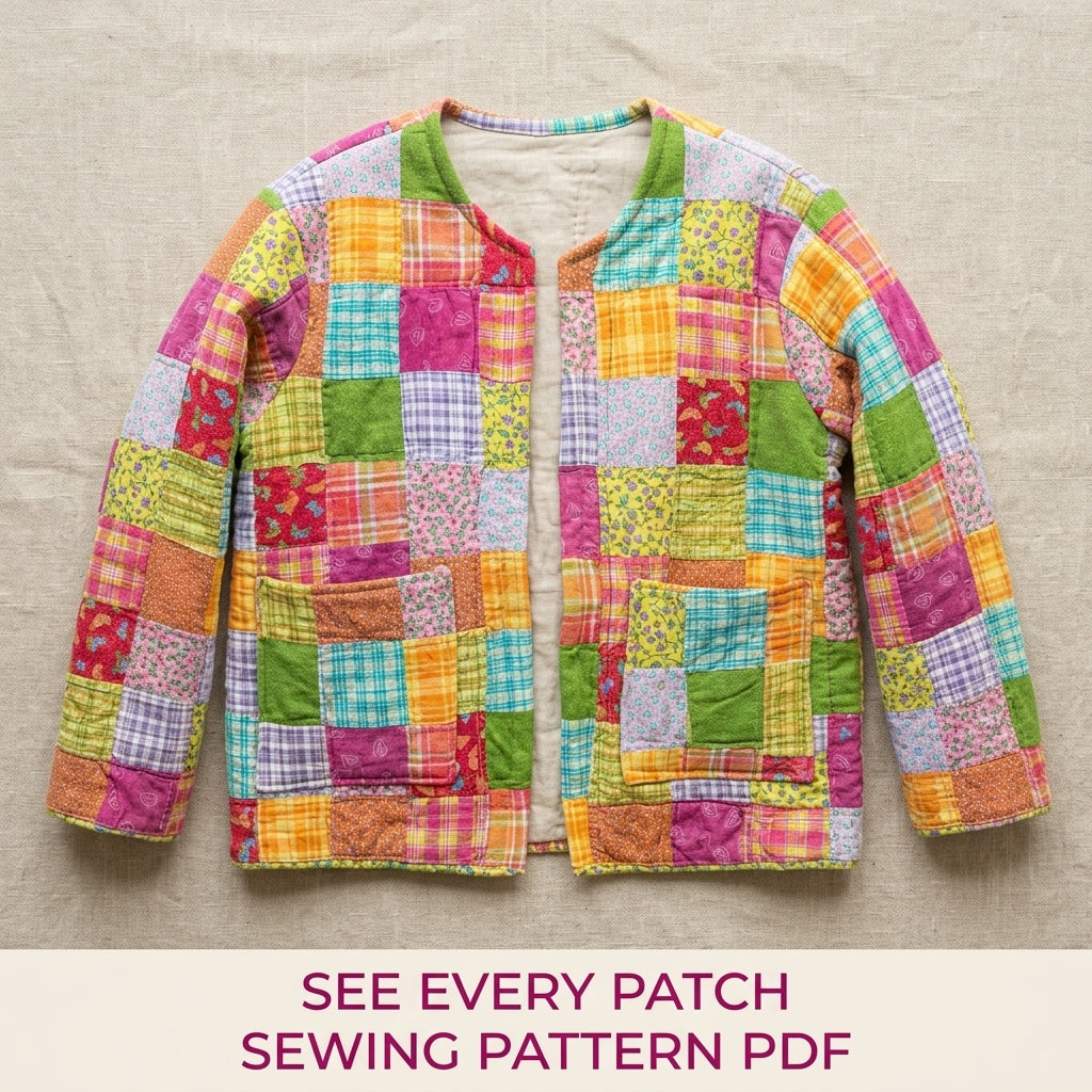 Bright Patchwork Quilted Jacket Sewing Pattern PDF – Boxy Scrap Quilt Coat