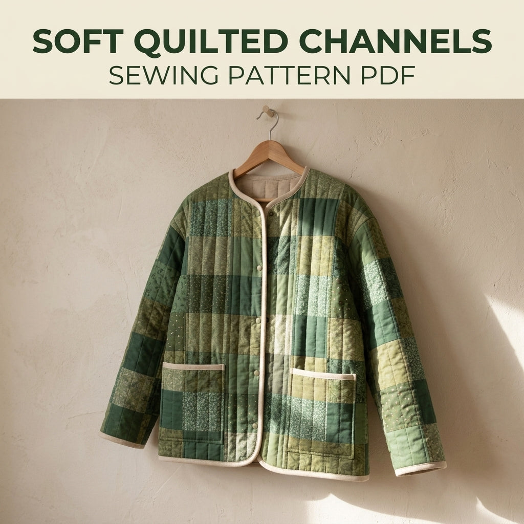 Collarless Quilted Coat Sewing Pattern PDF – Easy Patchwork Jacket
