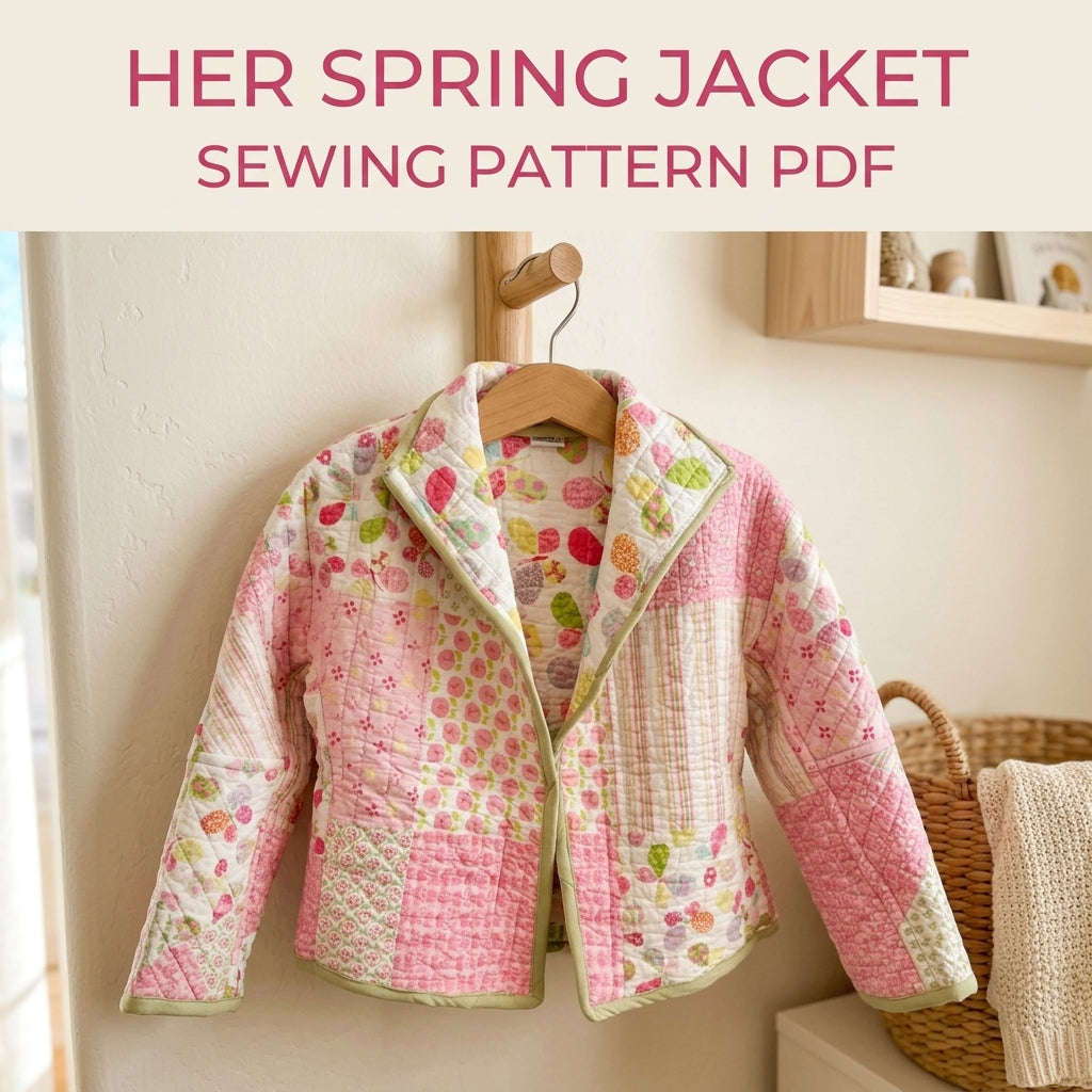 Girls Pink Patchwork Quilted Jacket Sewing Pattern PDF – Kids Quilt Coat