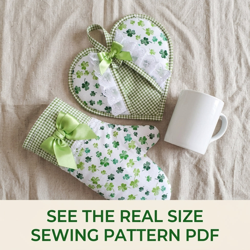 Shamrock Pot Holder and Oven Mitt Set Sewing Pattern PDF – Heart Pot Holder
