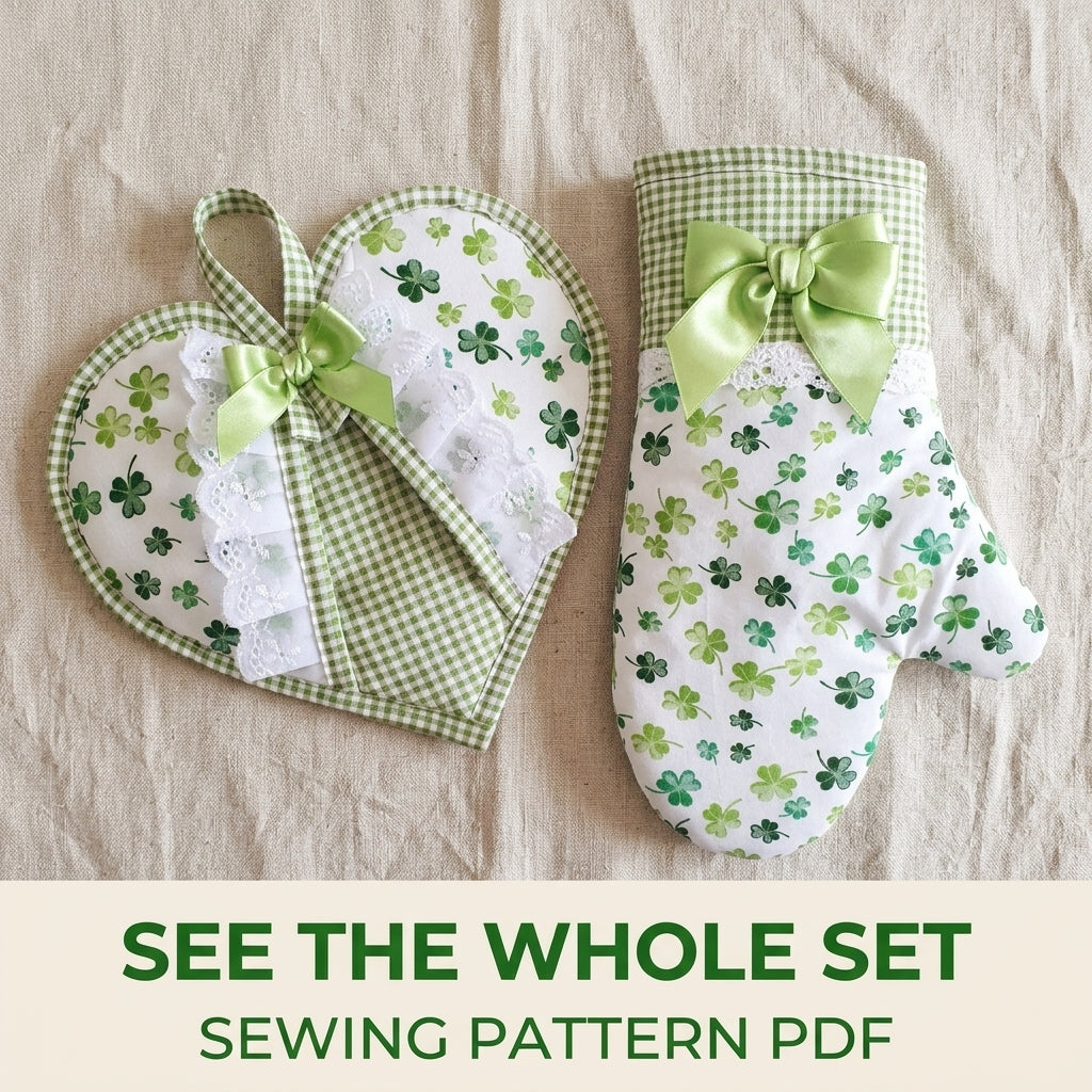 Shamrock Pot Holder and Oven Mitt Set Sewing Pattern PDF – Heart Pot Holder