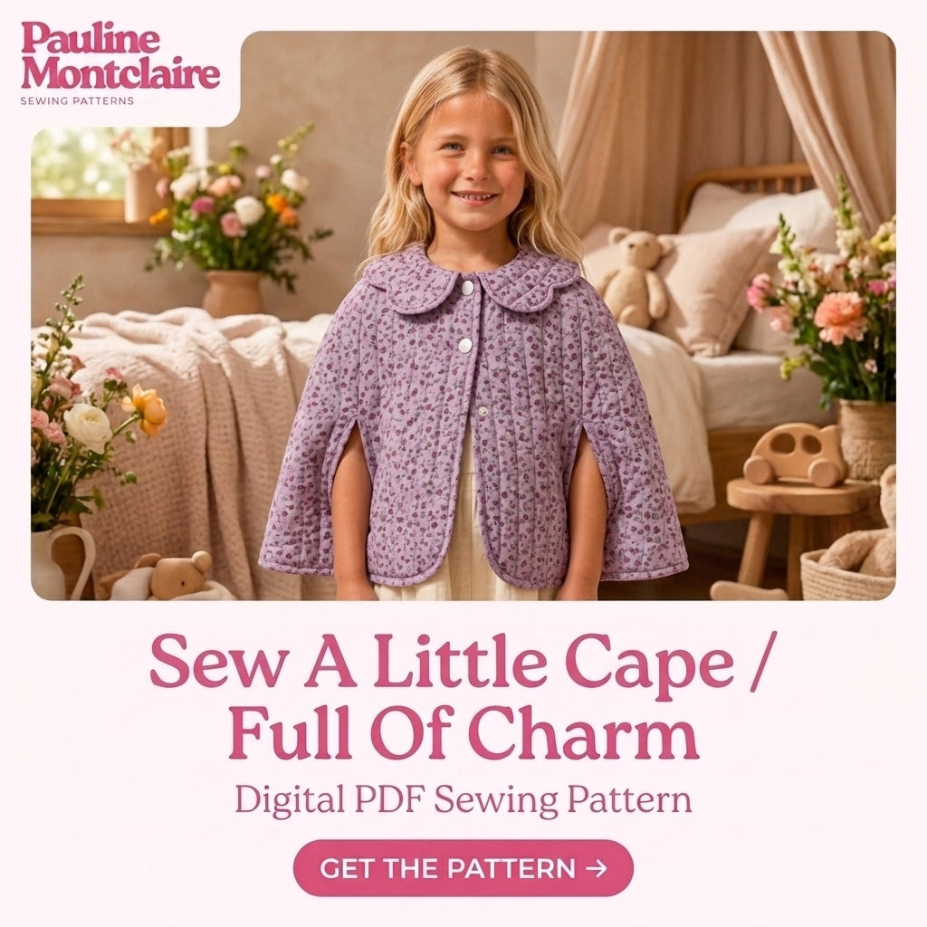 Children's Quilted Cape Sewing Pattern PDF – Girls' Cape with Scalloped Collar and Arm Slits