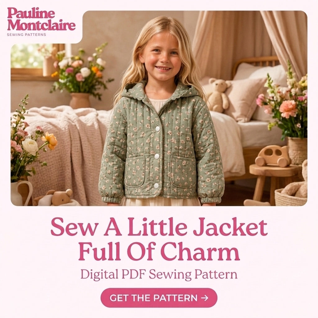 Children's Quilted Hooded Jacket Sewing Pattern PDF – Girls' Jacket with Frilled Hood and Pockets