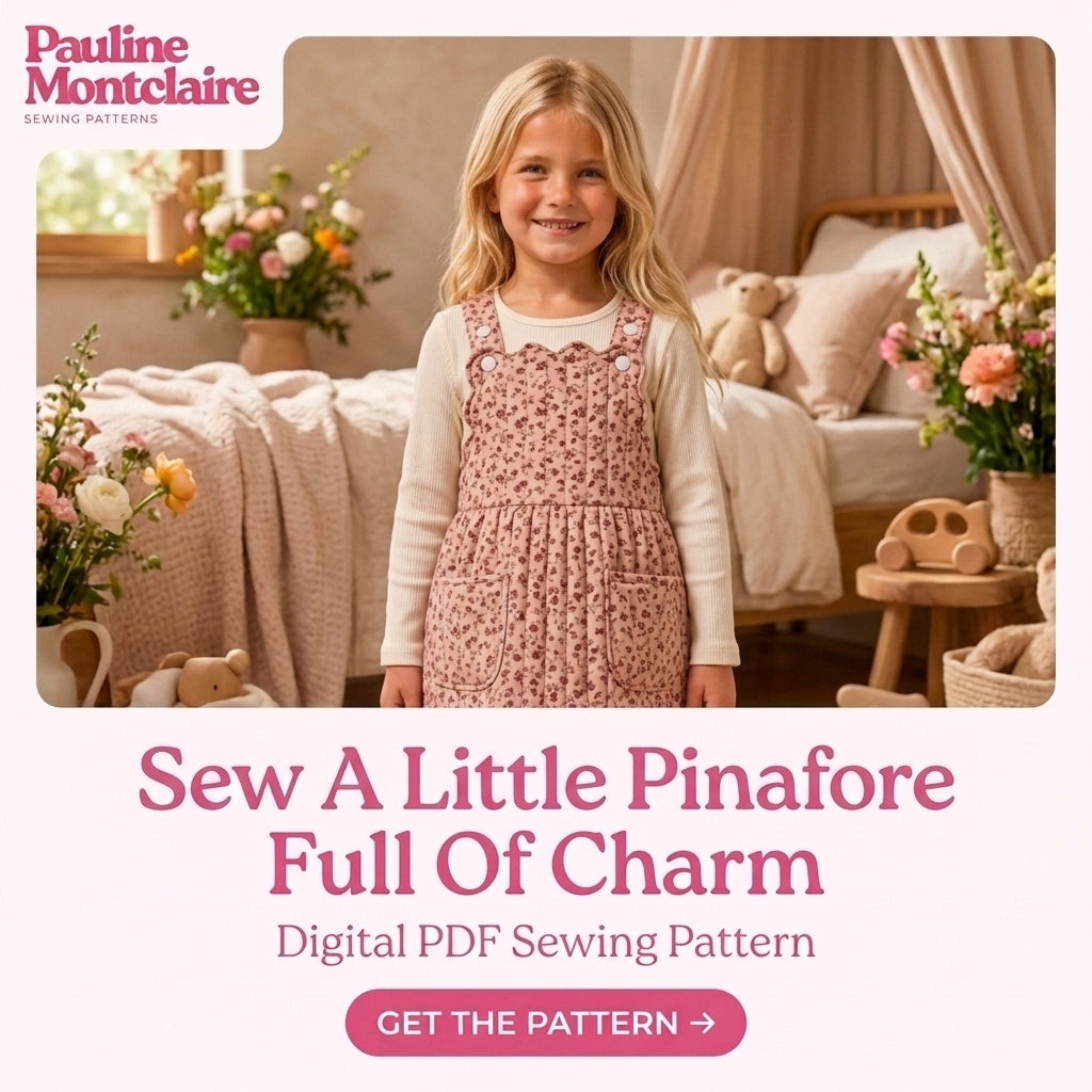 Children's Quilted Pinafore Dress Sewing Pattern PDF – Girls' Pinafore with Scalloped Bib