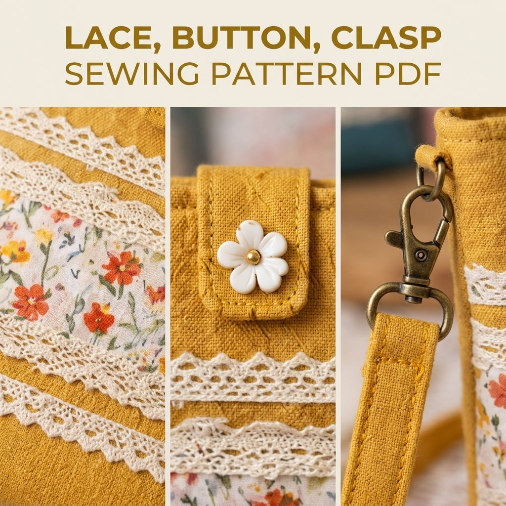 Lace Band Phone Crossbody Bag Sewing Pattern PDF – Small Phone Purse