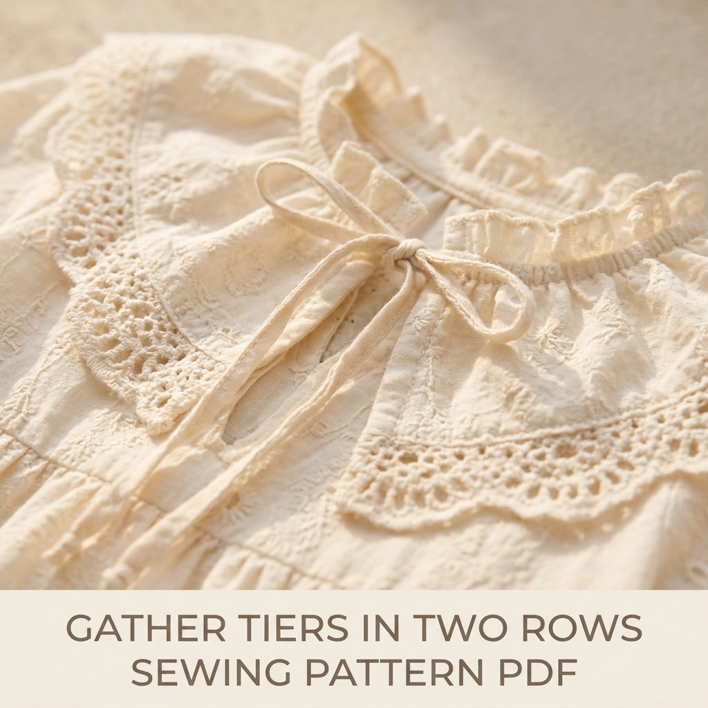 Girls Tiered Dress Sewing Pattern PDF – Eyelet Dress with Lace Collar